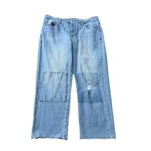 Pilcro & The Letterpress Hyphen Jeans 30 Blue Distressed Rinsed Crop Button Fly